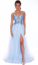 Brianna Baby Blue Open Back Prom Gown